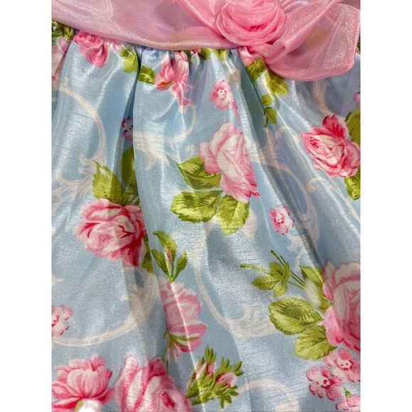 Bonnie Baby Size 12 Months Formal Dress Blue Pink Floral Taffeta Sleeveless Poof - Picture 9 of 12